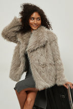 Faux Fur Notch Lapel Winter Coat