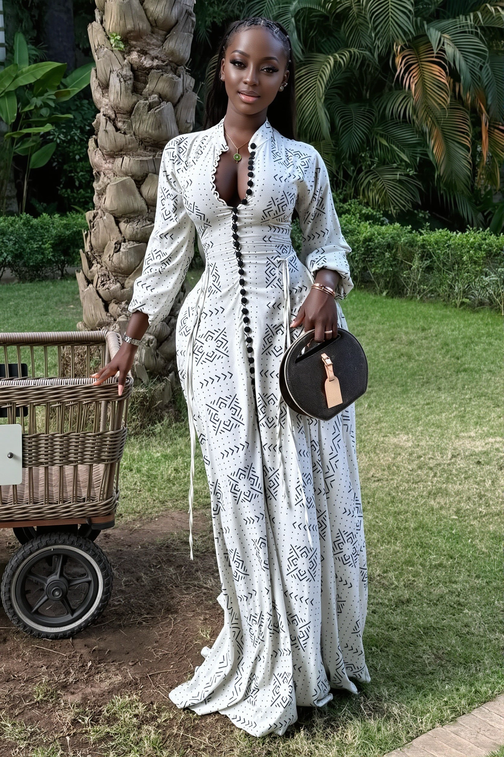 Casual Stand Collar Button Maxi Dress