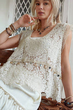 Lace Crochet Cutout V-Neck Tank Top