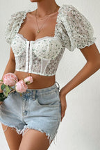 Printed Button Front Low Cut Backless Blouse
