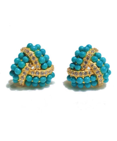 Moderne Ohrstecker aus Sterlingsilber mit blauer Vergoldung und eingelegtem Zirkonia und Türkis 