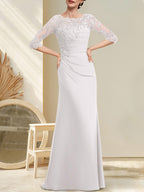 A-Linien-Kleid aus Chiffon und Spitze in Bodenlänge für die Mutter der Braut mit Perlenstickerei, Falten und Pailletten