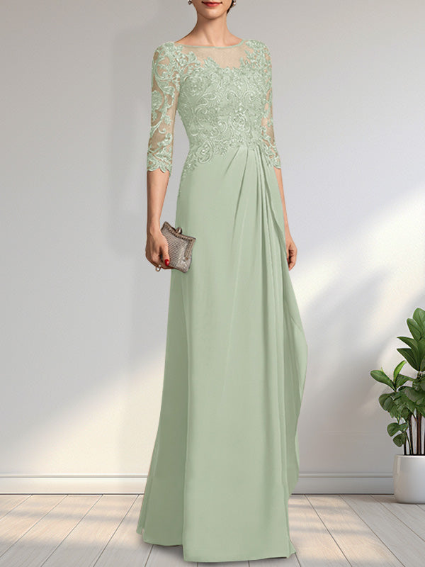 Vestido de gasa con encaje, ilusión, corte A, largo hasta el suelo, para madre de la novia, con lentejuelas y abalorios y volantes en cascada
