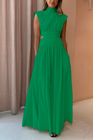 Vestido largo Meridress con cuello alto y cintura recortada