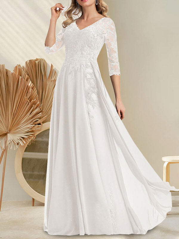 A-Linien-Kleid aus Chiffon mit V-Ausschnitt, bodenlang, mit Pailletten besetzt – ideal für die Mutter der Braut