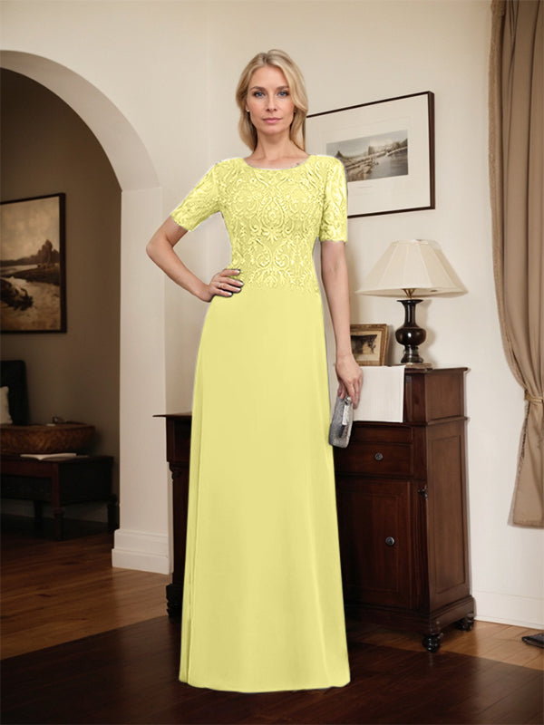 A-Linien-Kleid aus Chiffon mit Pailletten und Rundhalsausschnitt, bodenlang, für die Mutter der Braut