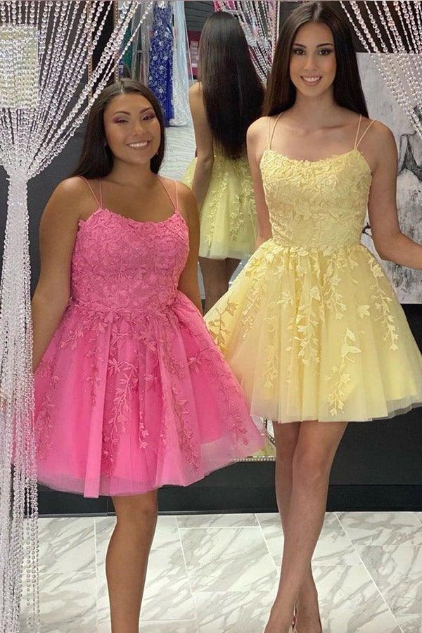 Träger Spitzen-Applikation Homecoming-Kleid Kurzes Ballkleid