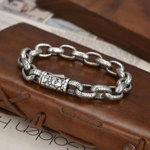 Sterling Silver Carved Stone Texture Bracelet