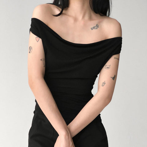 Asymmetric Crop Top Women Ruched Off The Shoulder Top Female Sleeveless Sexy Tops Woman Fashion Streetwear Summer Tops – Trendy and Chic Style