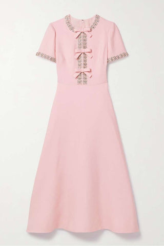 Vestido midi Zoe con lazo y adornos de cristales 