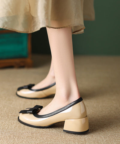 Edle schwarze Schleife Splicing Chunky Schuhe Kunstleder 