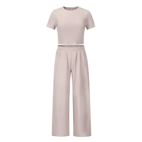 Casual Short Sleeve T-Shirt and Trousers Set for Women – Spring/Summer Two Piece Suit