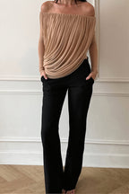 Off Shoulder Long Sleeve Ruched Strapless Sexy Blouse