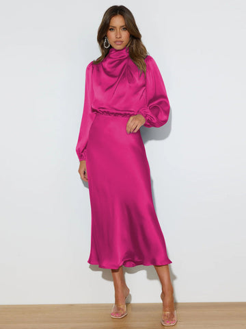 FROM THE SOURCE HIGH NECK BRIDAL MAXI DRESS - FUCHSIA