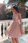 Kurzes Abschlussball-Kleid/Heimkehr-Kleid mit 3/4-Ärmeln und offenem Rücken