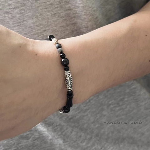Natural Black Obsidian Dzi Amulet Vintage Bracelet