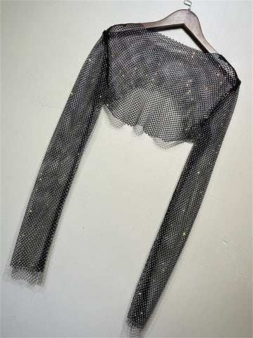 Tops cortos con cristales brillantes de Tossy para mujer, de rejilla transparente, con aberturas, para noche, club nocturno, ropa de fiesta de lujo 