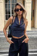 Elegant Striped Cropped Halter Top