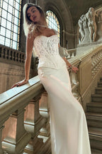 Vintage Lace Strapless Boned Solid Fitted Bodycon Maxi Dress