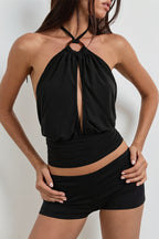Solid Hollow Waist Slim Halter Top