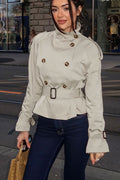 Stand Collar Belted Short Jacket