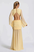Chiffon Sheer Long Sleeve Cutout Maxi Dress