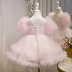 Vestido de niña pequeña de verano con estampado de pastel rosa esponjoso para cumpleaños y comunión 