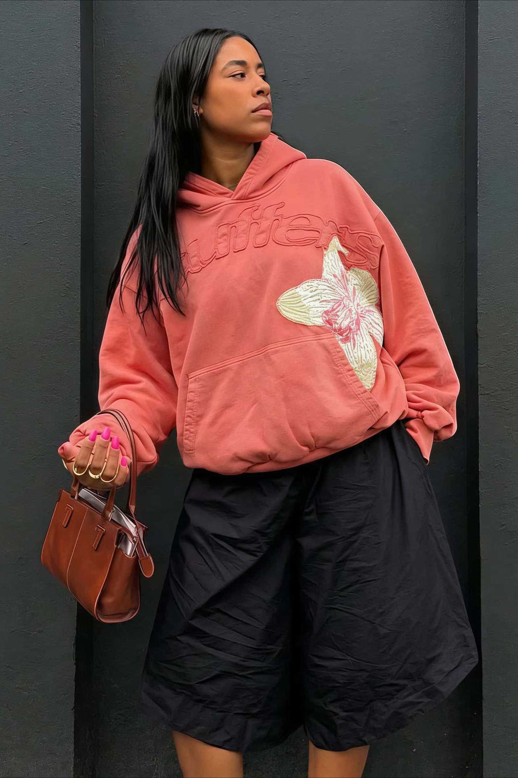 Floral Applique Street Hoodie