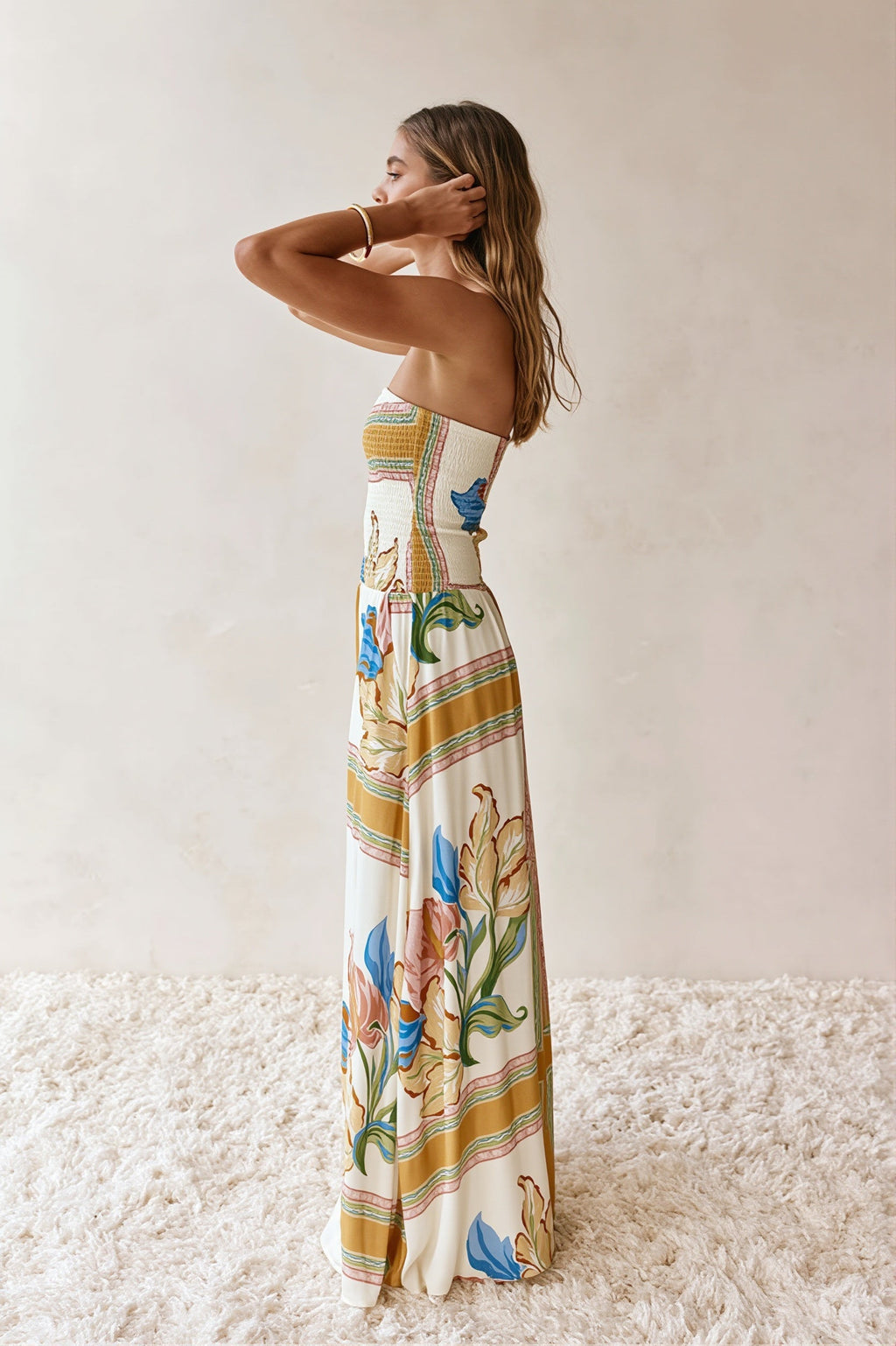 Boho Floral Bandeau Vacation Maxi Dress