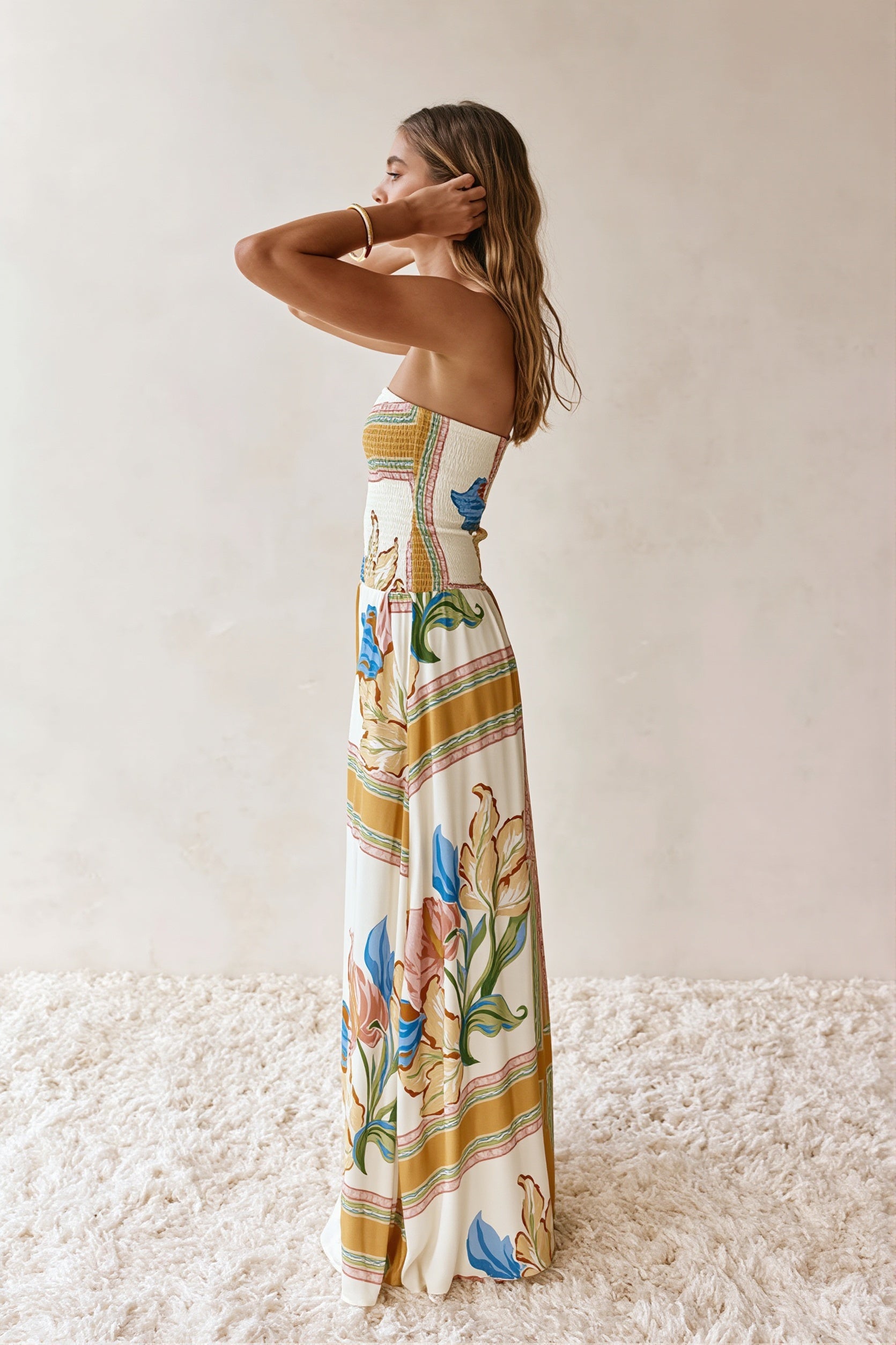 Boho Floral Bandeau Vacation Maxi Dress