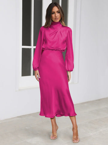 FROM THE SOURCE HIGH NECK BRIDAL MAXI DRESS - FUCHSIA
