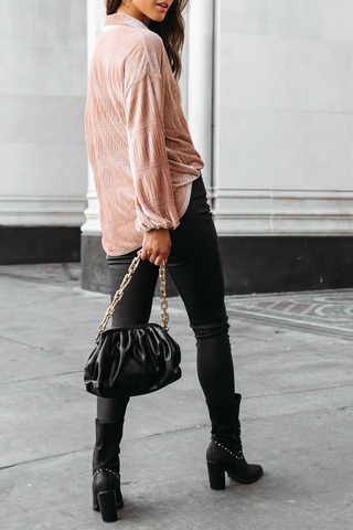 Tops casuales de cuello vuelto con parches sólidos 