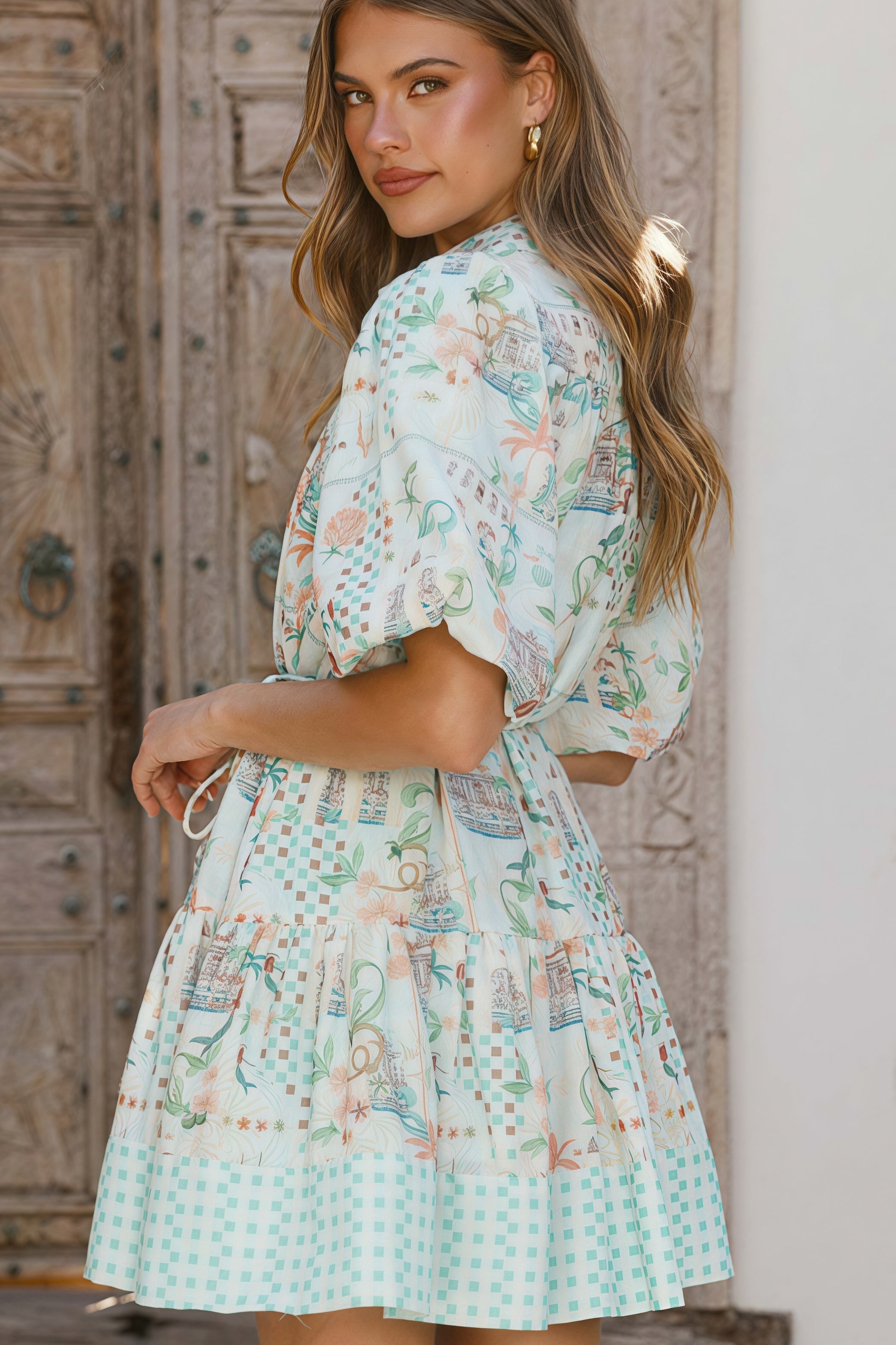 Elegant Linen Tie Belt Waist Cinching Casual Fairy Mini Dress