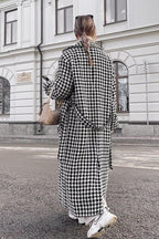 Houndstooth Long Trench Coat Chic Elegant Overcoat