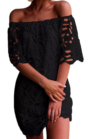 Meridress – Schulterfreies Etuikleid aus Spitze mit Aussparungen