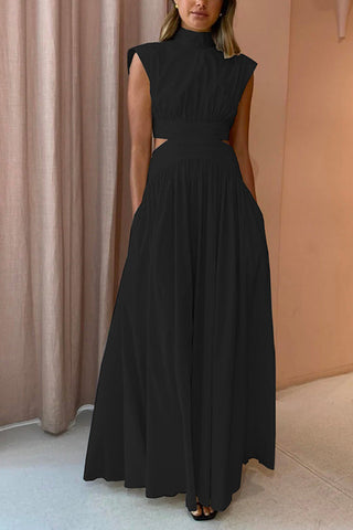 Vestido largo Meridress con cuello alto y cintura recortada