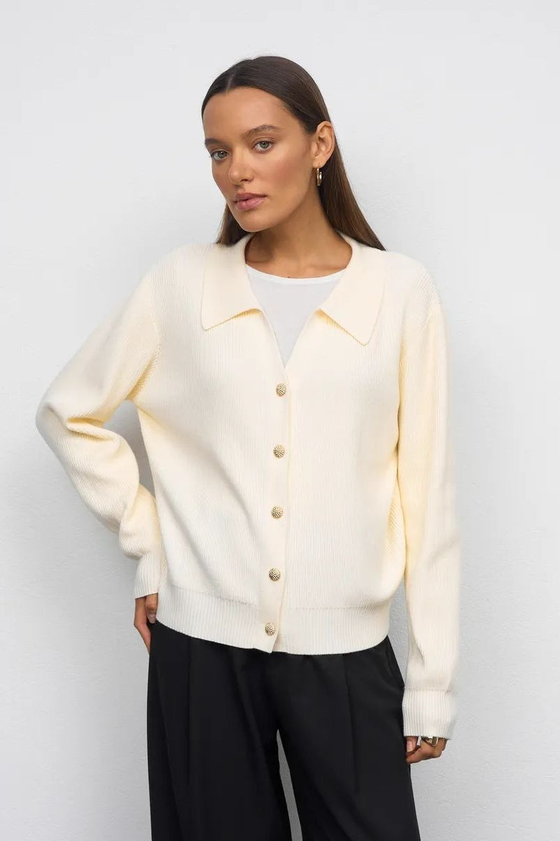 Solid V Neck Button Down Cardigan