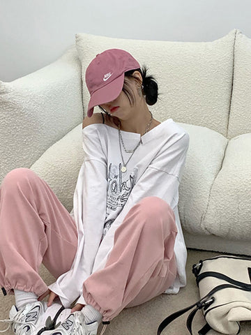 Y2K T-shirt Fairy Grunge 2024 Vintage Letter Print Tops Black Autumn Off Shoulder Long Sleeved Korean Tees Loose Harajuku Shirt