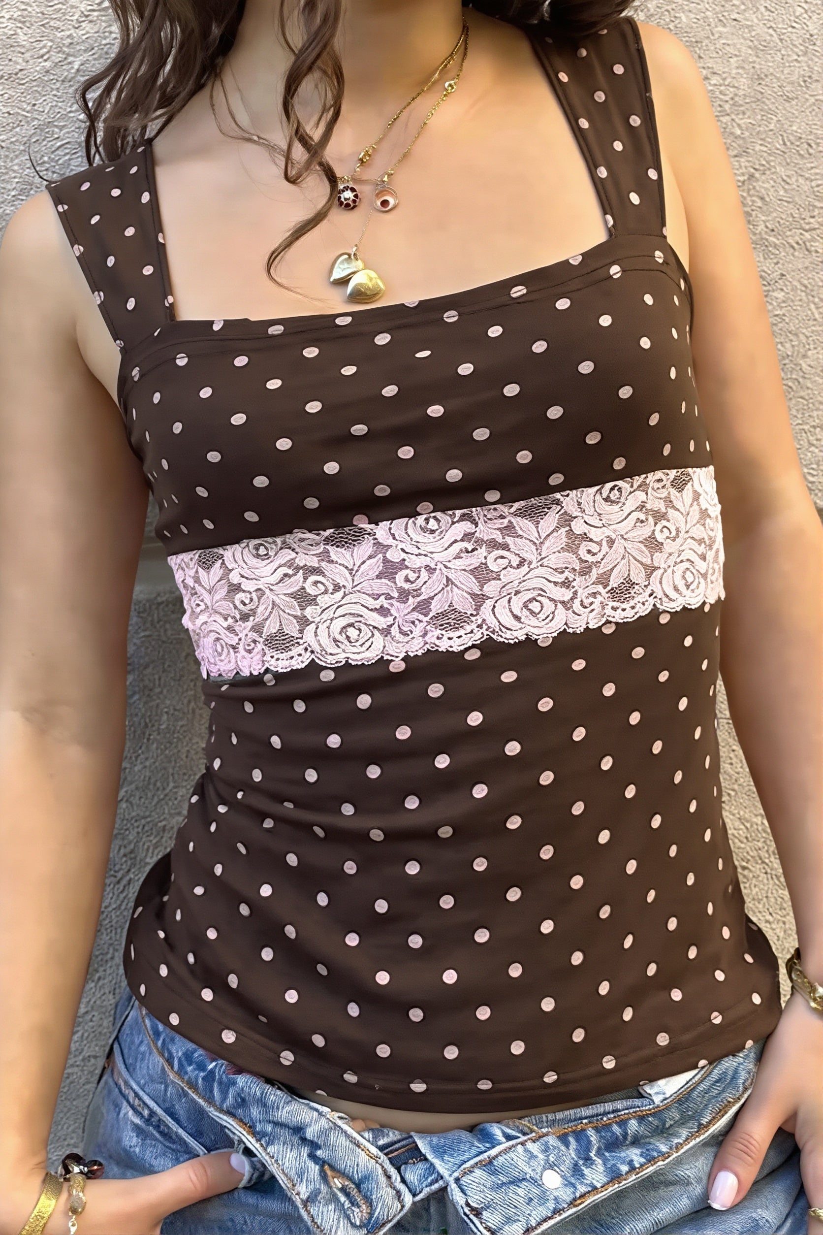 Vintage Polka Dot Lace Tank Top