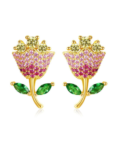 Pendientes de cobre con circonita rosa multicolor de moda 