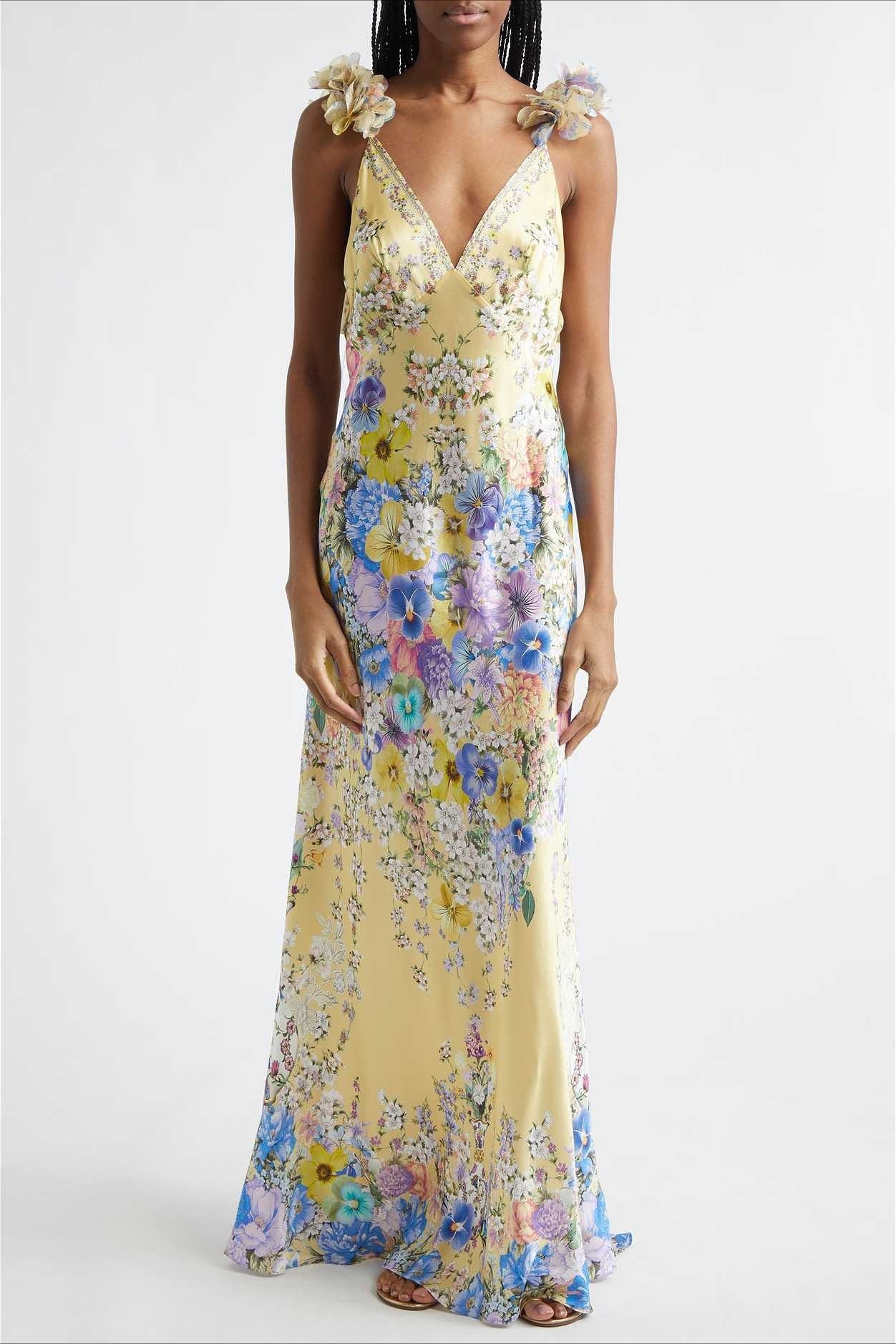 Floral Ruffle Strap Backless Maxi Dress