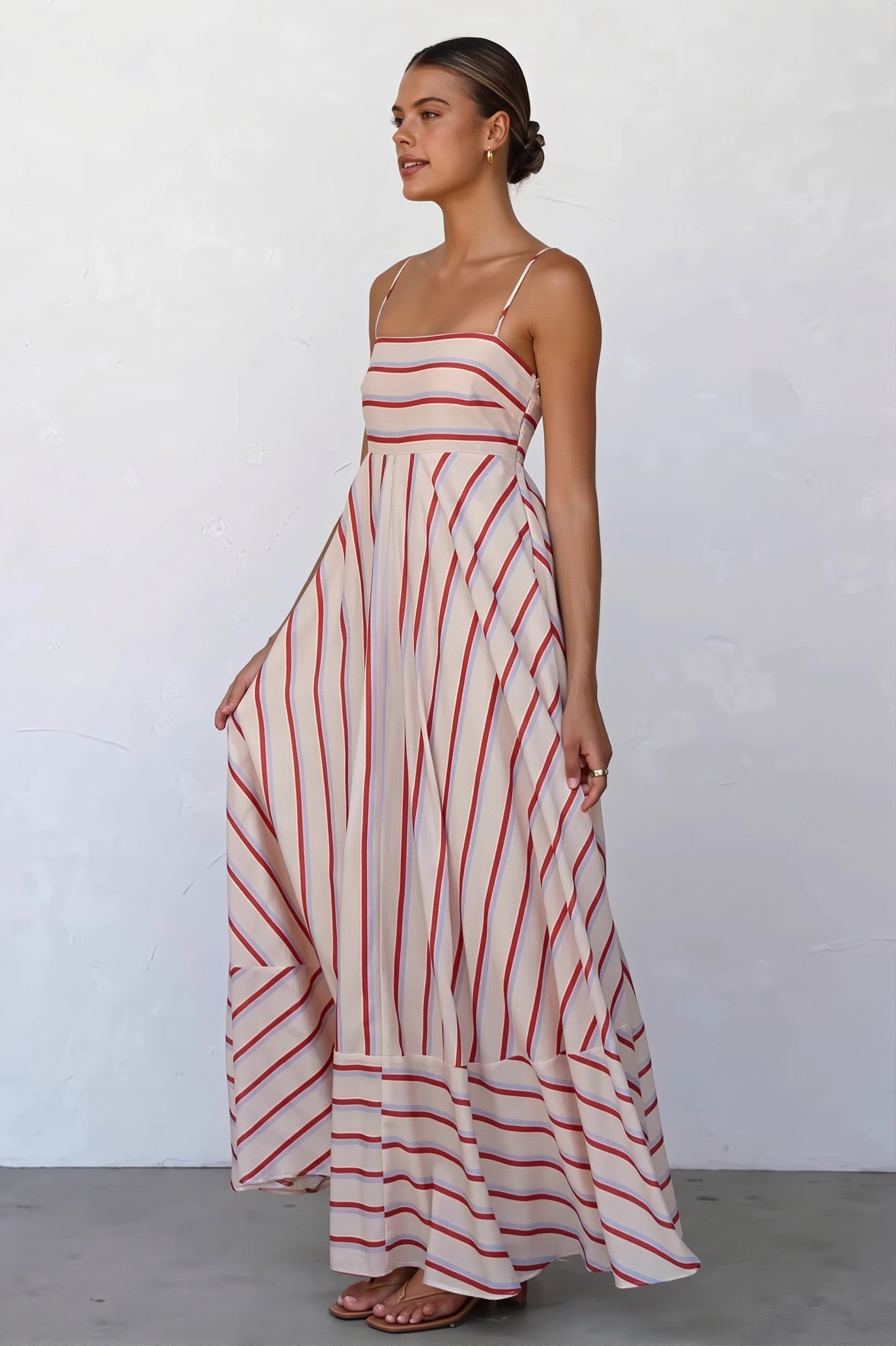 Striped High Waist Swing Cami Boho Dress