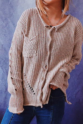 Cárdigan informal de cuello redondo con rotos y lisos (3 colores) 