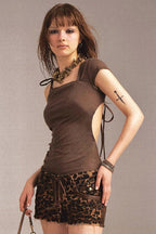 Ruched One Shoulder Knot Tie Asym Cami Top