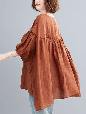 Camiseta informal holgada con mangas murciélago y cuello en V 