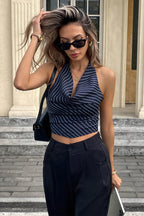 Elegant Striped Cropped Halter Top