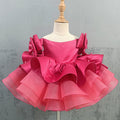 Elegantes rosarotes Kleid mit Schleifenärmeln für kleine Mädchen, Kommunionskleid für Kleinkinder, Prinzessinnenkleid 