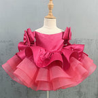 Elegantes rosarotes Kleid mit Schleifenärmeln für kleine Mädchen, Kommunionskleid für Kleinkinder, Prinzessinnenkleid 