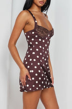 Sexy Polka Dot Spaghetti Strap V-Neck Ruffle A-Line Lace Mini Dress