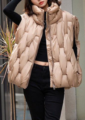 Lockere, khakifarbene Weste mit Reißverschluss und Patchwork-Baumwollfüllung, ärmellos 